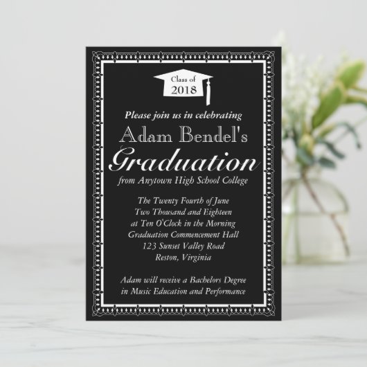 卒業証明書の発表-黒 招待状 (スタンド正面)