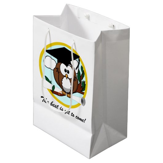 卒業証書つきフクロウ ミディアムペーパーバッグ (正面アングル)