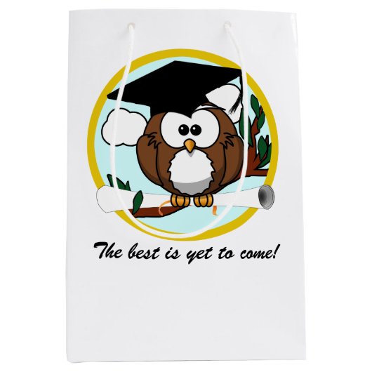 卒業証書つきフクロウ ミディアムペーパーバッグ