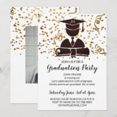 卒業証書とコンフェッティのシルエット 招待状 (正面/裏面)