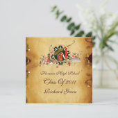 卒業証書のパーチメント 赤いワックスシール モノグラム 招待状 (スタンド正面)