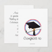 卒業証書の帽子 - 赤と青の学校の色 招待状 (正面/裏面)