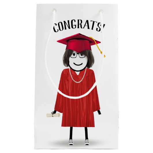 卒業証書を持つスティックガール スモールペーパーバッグ (正面)