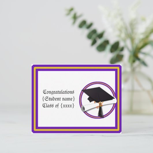 卒業証書スクールカラーズパープルと金ゴールド 招待状 (スタンド正面)