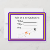 卒業証書スクールカラーズパープルと金ゴールド 招待状 (裏面)