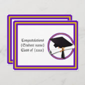 卒業証書スクールカラーズパープルと金ゴールド 招待状 (正面/裏面)