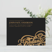 卒業証書卒業グラッドキャップブラック金ゴールド 案内状 (スタンド正面)