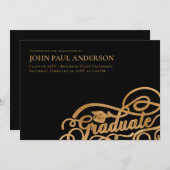 卒業証書卒業グラッドキャップブラック金ゴールド 案内状 (正面/裏面)