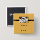 卒業証書,ブラック,金ゴールド,四角いギフト 缶バッジ (正面&裏面)