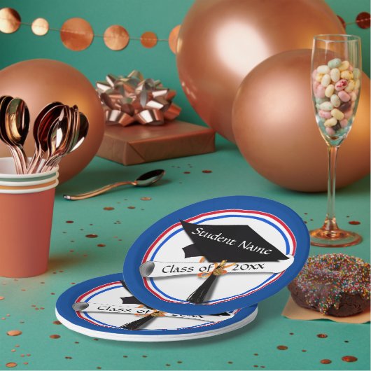 卒業証書 – 赤と青の学校の色 ペーパープレート (複数)