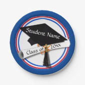 卒業証書 – 赤と青の学校の色 ペーパープレート (正面)