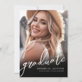 卒業証書 黒白 シンプル フォト 招待状 (正面)