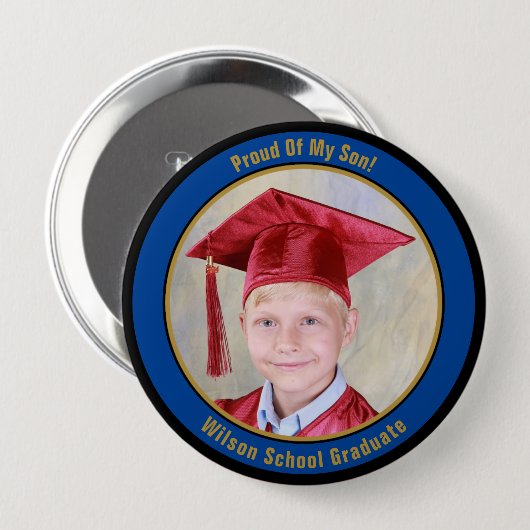卒業誇りを持った後の青い金ゴールドの写真ボタン 缶バッジ (正面&裏面)