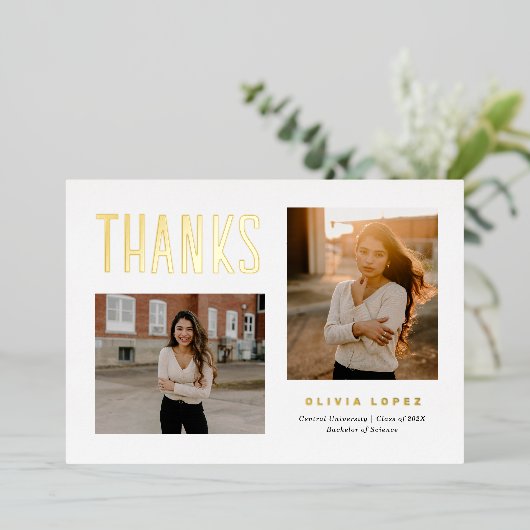 卒業誇りを持った感謝フォトカード 箔シーズンカード (立ち正面)