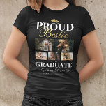 卒業誇りを持ったTシャツのベスティー Tシャツ<br><div class="desc">卒業式ブラック&金ゴールドTシャツは卒業生のモータルボード、友達最高のの5枚の写真、ことわざ「卒業生の悩み」、その名前、勉強の場所、および学年を特集したもの。</div>