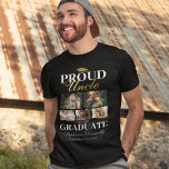 卒業誇りを持ったTシャツの叔父 Tシャツ<br><div class="desc">卒業式のブラック&金ゴールドTシャツは卒業生のモータルボード、あなたの姪や甥の5枚の写真、ことわざ「卒業生の叔父誇りを持った」、その名前、勉強の場所、クラス年を特色にしている。</div>