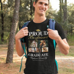 卒業誇りを持ったTシャツの彼氏 Tシャツ<br><div class="desc">卒業式ブラック&金ゴールドTシャツは卒業生のモータルボード、5枚の写真は自分で置き換え、ことわざ「卒業生の彼氏」誇りを持った、名前、勉強の場所、クラス年。</div>