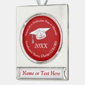 卒業赤と白オーナメント2022、任意の年 シルバープレートバナーオーナメント (左)