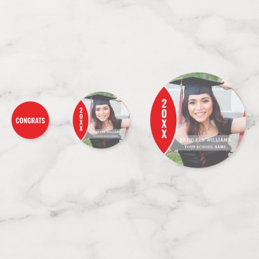 卒業赤と白写真パーソナライズされた コンフェッティ (裏面)