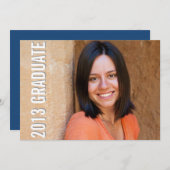 卒業達成フルポートレートモダン青 招待状 (正面/裏面)