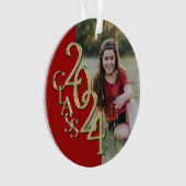 卒業金ゴールドと赤2024写真 オーナメント (正面)