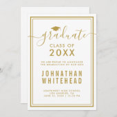 卒業金ゴールドのホワイトアナウンス 案内状 (正面/裏面)