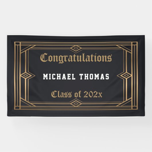 卒業金ゴールドアールデコフレーム（黒） 横断幕 (横)