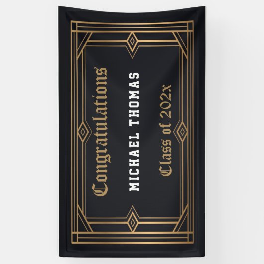 卒業金ゴールドアールデコフレーム（黒） 横断幕 (縦)