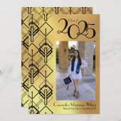 卒業金ゴールドアールデコブラックアナウンス 招待状 (正面/裏面)