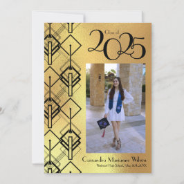 卒業金ゴールドアールデコブラックアナウンス 招待状