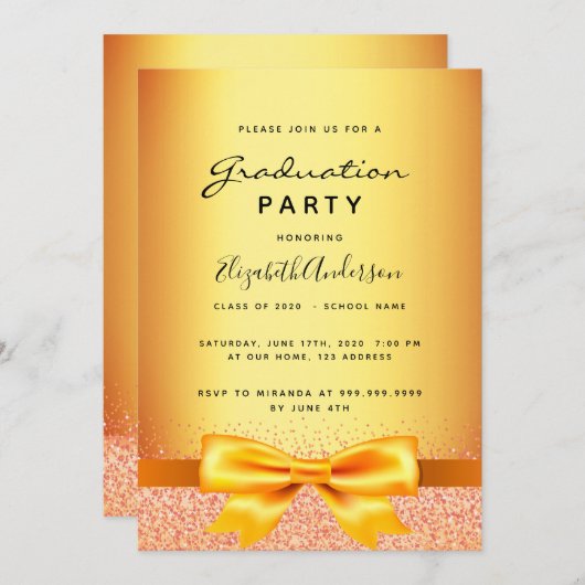 卒業金ゴールドエレガント弓 招待状 (正面/裏面)