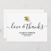 卒業金ゴールドキャップの愛と感謝していスモダント サンキューカード (正面/裏面)