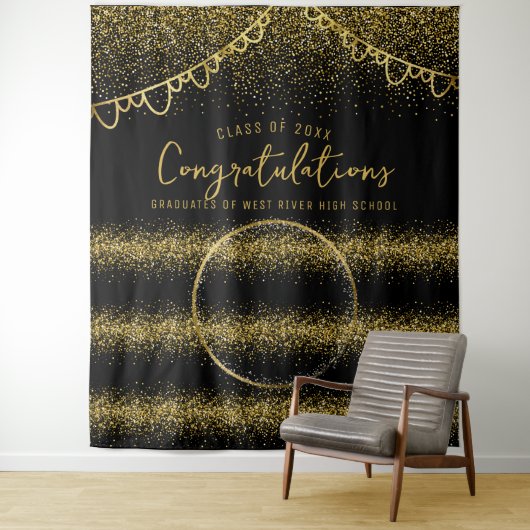 卒業金ゴールドグリッターお祝い写真の背景 タペストリー (インサイチュ)
