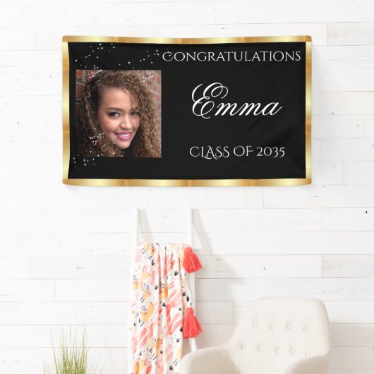 卒業金ゴールドサテンの個人写真 横断幕 (インサイチュ)