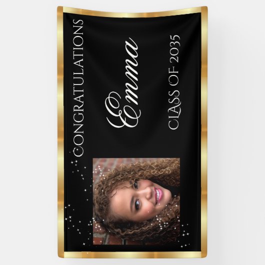 卒業金ゴールドサテンの個人写真 横断幕 (縦)