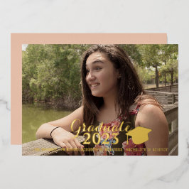 卒業金ゴールドスクリプト押されたフォイル写真 箔招待状