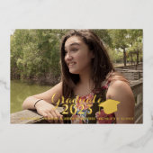 卒業金ゴールドスクリプト押されたフォイル写真 箔招待状 (正面)