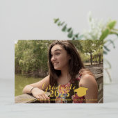 卒業金ゴールドスクリプト押されたフォイル写真 箔招待状 (立ち正面)