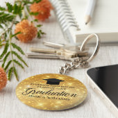 卒業金ゴールドスパークルシックカスタムな学校の名前 キーホルダー (側面)