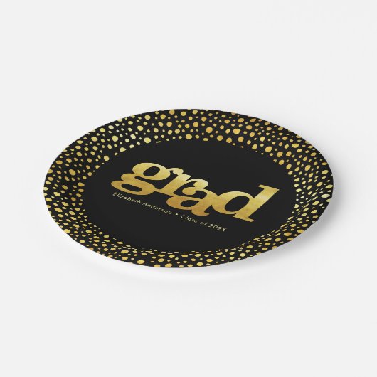 卒業金ゴールドフォイルタイポグラフィブモダンラック ペーパープレート (アングル)