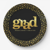 卒業金ゴールドフォイルタイポグラフィブモダンラック ペーパープレート (正面)