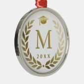 卒業金ゴールドローレルリースモノグラムのイニシャル メタルオーナメント (右)