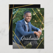 卒業金ゴールド幾何学模様の写真の発表 招待状 (正面/裏面)