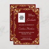 卒業金ゴールド枠マルーン 案内状 (正面/裏面)