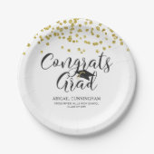 卒業金ゴールド紙吹雪おめでとう卒業パーソナライズ ペーパープレート (正面)
