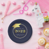 卒業金ゴールド2023ネイビーブルーまたはカスタムカラー ペーパープレート (パーティー)