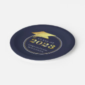 卒業金ゴールド2023ネイビーブルーまたはカスタムカラー ペーパープレート (アングル)