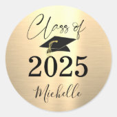 卒業金フェイク属金ゴールド手書きスクリプト ラウンドシール (正面)