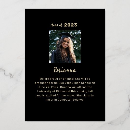 卒業金モダン箔の発表 箔招待状 (裏面)