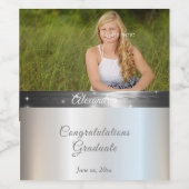 卒業銀かわいらしサテン絹 ワインラベル (シングルラベル)